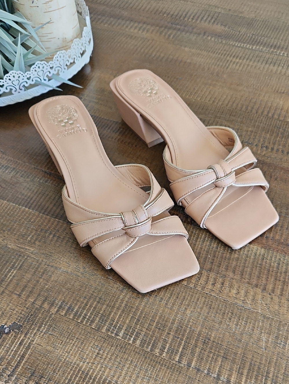 Vince Camuto Blush Knot Square-Toe Slide Heels Sz 8.5